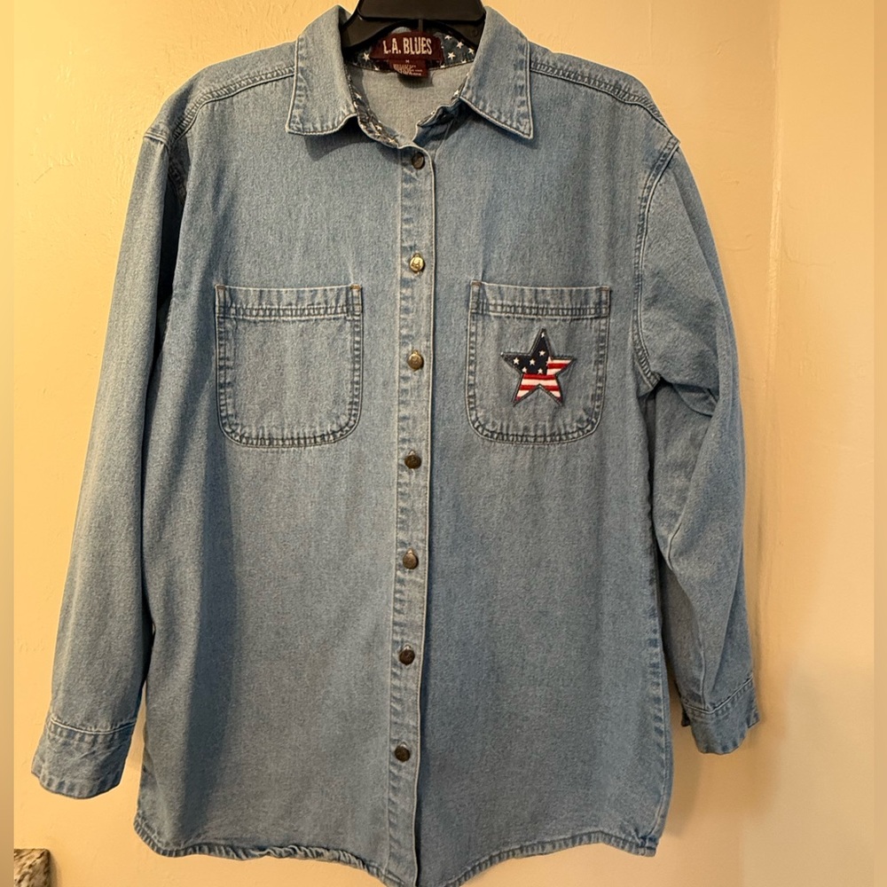 Vintage L.A. Blues Denim Button-Up Shirt – Women’s Medium
